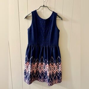 Xhilaration Blue and Pink Fit and Flare Midi Dress Womens Medium Coquette whimsy